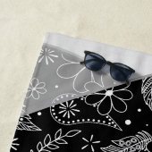 Serviette De Plage doodle floral artsy volley gris noir (En situation)
