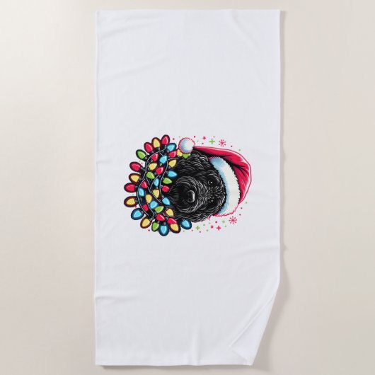 Serviette De Plage Doodle noir Labradoodle Noël Arbre de Noël Lumière (Devant)