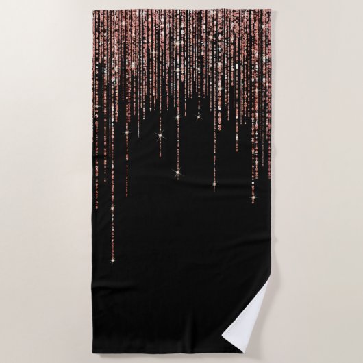 Serviette De Plage Dory Rose Noire Gold Sparkly Glitter Fringe (Devant)