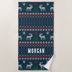 Serviette De Plage Doux moche Noël Motif tricoté personnalisé