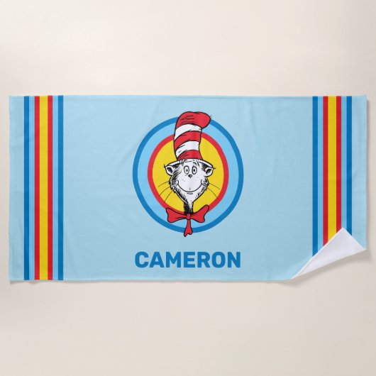 Serviette De Plage Dr. Seuss | Graphisme de tête de Chat dans le Chap (Devant)