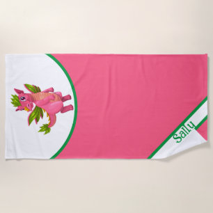 Serviette De Plage Dragon Carton rose Enfants Personnalisé