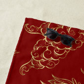 Serviette De Plage Dragon chinois or et rouge foncé (En situation)