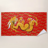 Serviette De Plage Dragon d'or sur Red Beach Towel (Devant)