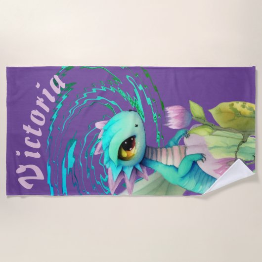Serviette De Plage Dragon mignon Imaginaire avec dessin à fleurs (Devant)