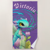 Serviette De Plage Dragon mignon Imaginaire avec dessin à fleurs (Devant)
