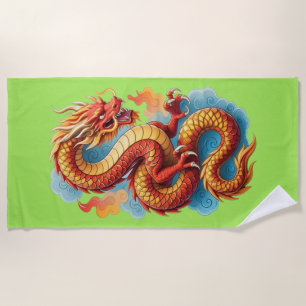 Serviette De Plage Dragon Rouge Chinois Illustration Fougueuse-67561