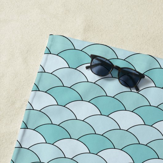 Serviette De Plage Dragon Scales, Fans, Waves, Seigaiha, Blue (En situation)