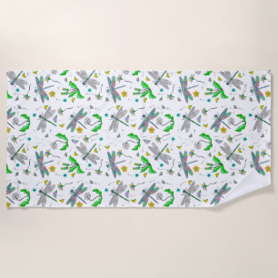Serviette De Plage Dragonflies Whimsical et Dandelions main tiré