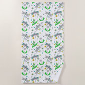 Serviette De Plage Dragonflies Whimsical et Dandelions main tiré (Devant)