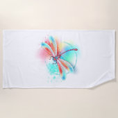 Serviette De Plage Dragonfly rouge sur l'arrière - plan aquarelle (Devant)