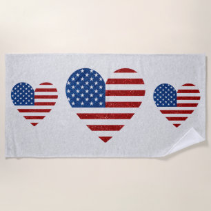 Serviette De Plage Drapeau Américain Cœur 4 Juillet Paillettes