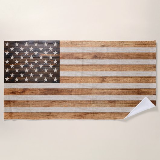 Serviette De Plage Drapeau américain en bois rustique horizontal (Devant)