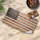 Serviette De Plage Drapeau américain en bois rustique horizontal