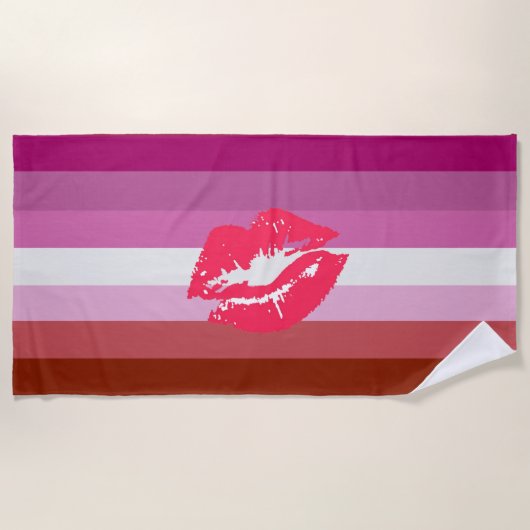 Serviette De Plage Drapeau de fierté lesbienne au rouge à lèvres (Devant)
