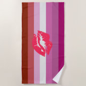 Serviette De Plage Drapeau de fierté lesbienne au rouge à lèvres (Devant)