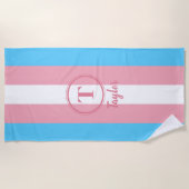 Serviette De Plage Drapeau de fierté transgenre rose monogramme perso (Devant)