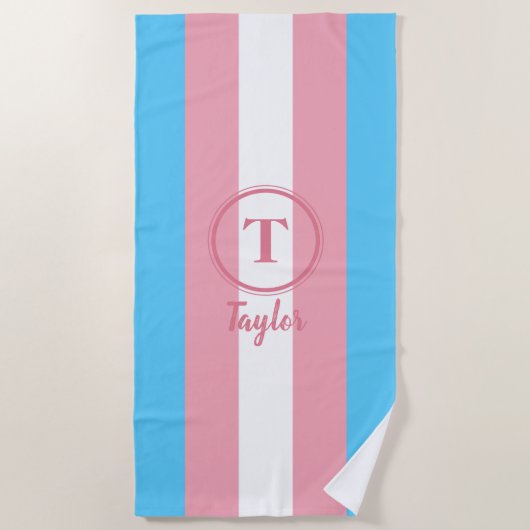 Serviette De Plage Drapeau de fierté transgenre rose monogramme perso (Devant)
