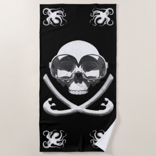 Serviette De Plage Drapeau de plongée avec tuba et plongée avec pirat