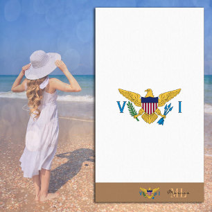 Serviette De Plage Drapeau des îles Vierges américaines & monogrammed