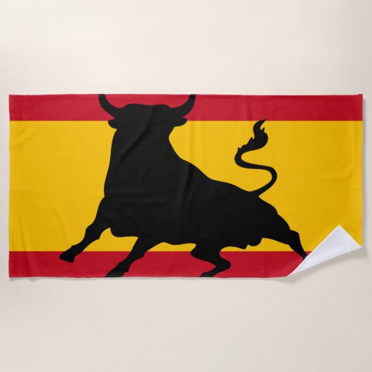 Serviette De Plage Drapeau espagnol avec taureau (Devant)