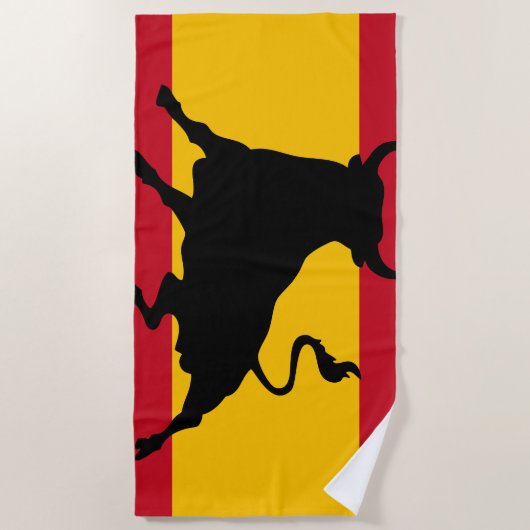 Serviette De Plage Drapeau espagnol avec taureau (Devant)