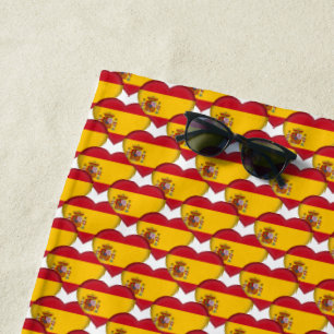 Serviette De Plage Drapeau espagnol couleurs Coeurs patriotique