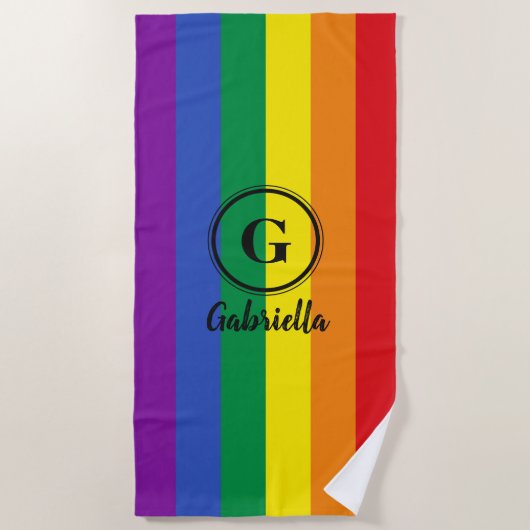 Serviette De Plage Drapeau Gay pride arc-en-ciel LGBT Noir Monogramme (Devant)