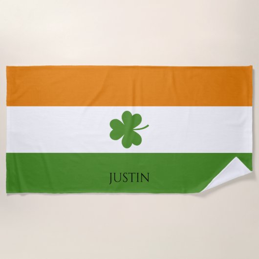 Serviette De Plage Drapeau irlandais St Patrick avec Shamrock | Perso (Devant)