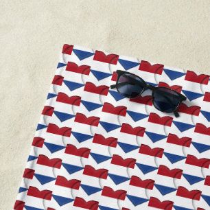 Serviette De Plage Drapeau néerlandais couleurs Coeurs patriotique
