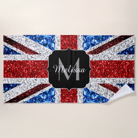 Serviette De Plage Drapeau rouge bleu blanc brillant parties scintill (Devant)