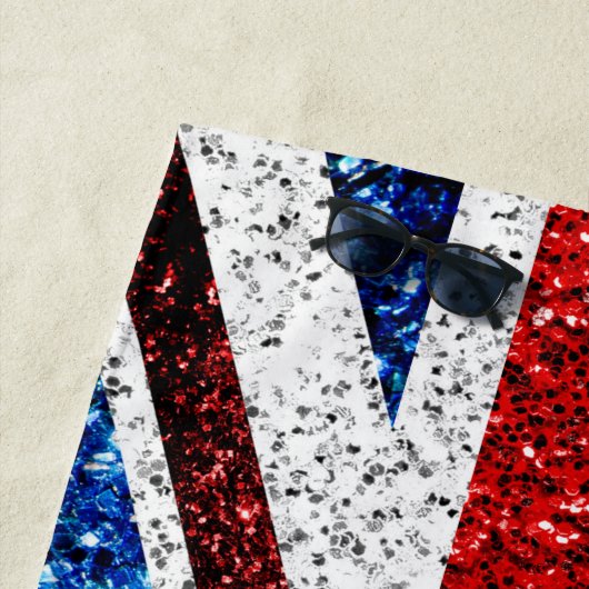Serviette De Plage Drapeau rouge bleu blanc brillant parties scintill (En situation)