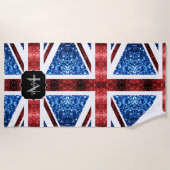 Serviette De Plage Drapeau rouge et bleu parties scintillant Monogram (Devant)