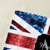 Serviette De Plage Drapeau rouge et bleu parties scintillant Monogram (En situation)