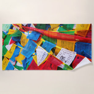 Serviette De Plage Drapeaux de prière tibétains colorés - Tibet