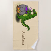 Serviette De Plage Drôle alligator vert cuisine dessin animé (Devant)