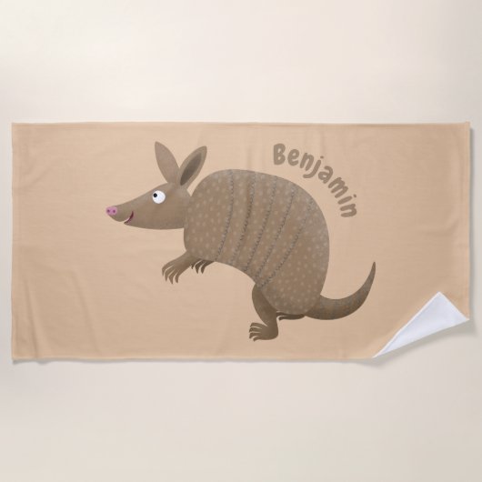 Serviette De Plage Drôle armadillo joyeux dessin animé (Devant)