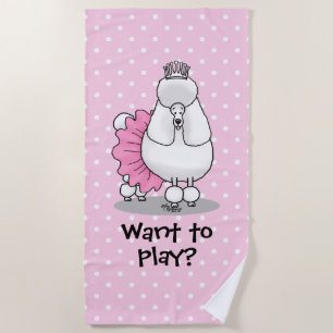 Serviette De Plage Drôle Ballet Ballerina Princess Poodle Dog (blanc)