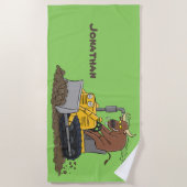 Serviette De Plage Drôle bulldozer de conduite de taureaux (Devant)