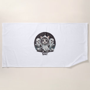 Serviette De Plage Drôle chat Fantôme Boo Halloween Animal Fantôme Ki