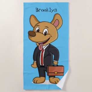 Serviette De Plage Drôle chien en costume d'entreprise dessin animé