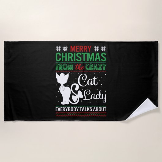 Serviette De Plage Drôle Crazy Chat Lady Noël laid (Devant)