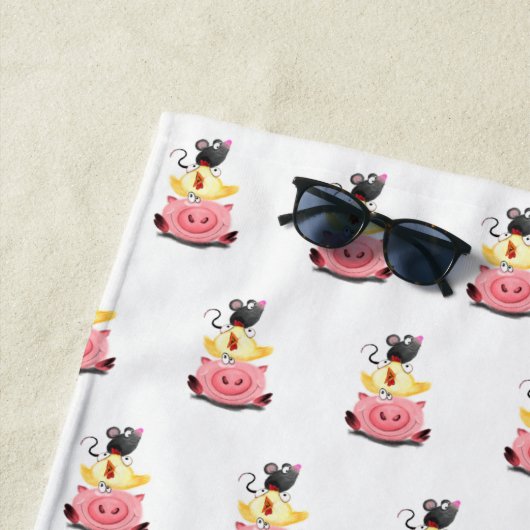 Serviette de plage drôle d'amis Cochon Poulet et S (En situation)