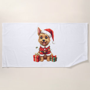 Serviette De Plage Drôle de décor de Noël Père Noël Border Terrier Ch