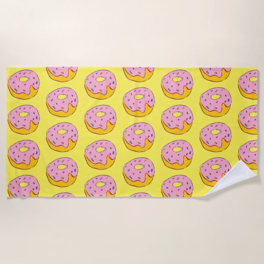 Serviette De Plage Drôle de plage de beignets roses (Devant)