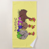 Serviette De Plage Drôle dessin animé de poulets de tricot (Devant)