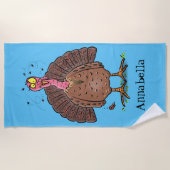 Serviette De Plage Drôle dinde marron de la ferme avec des mouches de (Devant)