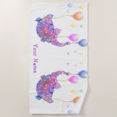 Serviette de plage drôle éléphant volant Nom Texte (Devant)