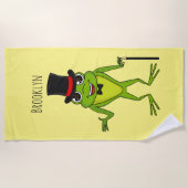 Serviette De Plage Drôle grenouille avec chapeau dessus dessin animé (Devant)