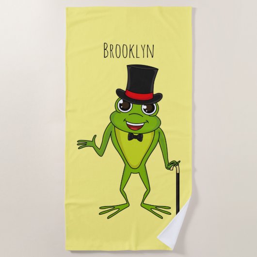 Serviette De Plage Drôle grenouille avec chapeau dessus dessin animé (Devant)